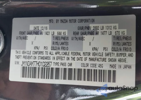 2017 Mazda Mx-5 Miata Rf Launch Edition from USA, damaged, VIN JM1NDAM77H0102267